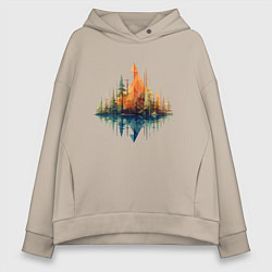 Толстовка оверсайз женская Геометрический лес, цвет: миндальный