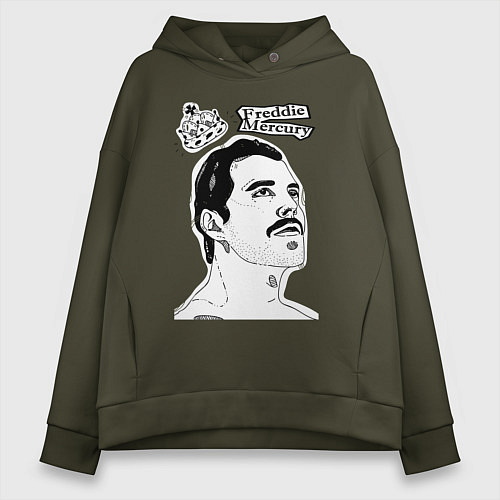 Женское худи оверсайз Freddie Mercury head / Хаки – фото 1