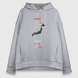 Толстовка оверсайз женская Japan Tokyo map, цвет: меланж