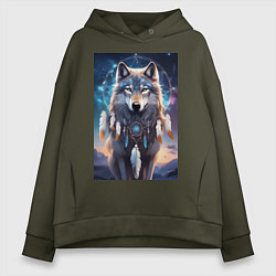 Толстовка оверсайз женская Шаман волк, цвет: хаки