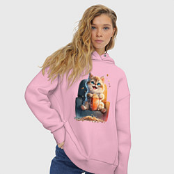 Толстовка оверсайз женская Веселый котик с попкорном, цвет: светло-розовый — фото 2