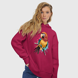 Толстовка оверсайз женская Акварельный попугай, цвет: маджента — фото 2