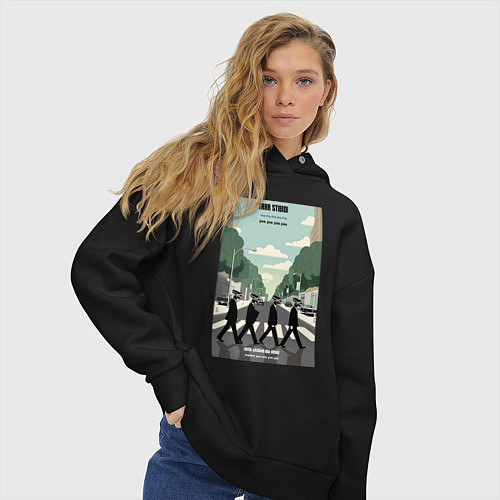 Женское худи оверсайз Skibidi toilet Beatles cameramen / Черный – фото 3