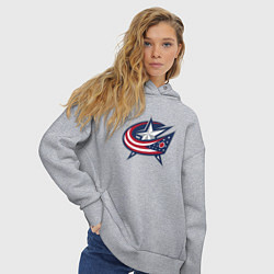 Толстовка оверсайз женская Columbus blue jackets - hockey team - emblem, цвет: меланж — фото 2