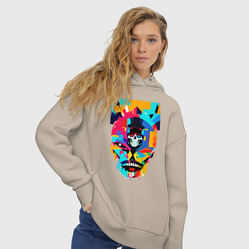 Женское худи оверсайз Funny skull - pop art / Миндальный – фото 3