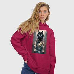 Толстовка оверсайз женская Уличный котяра в модном прикиде, цвет: маджента — фото 2