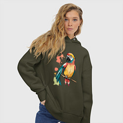 Толстовка оверсайз женская Попугай в брызгах краски, цвет: хаки — фото 2
