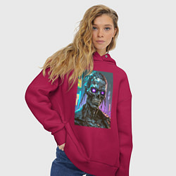 Толстовка оверсайз женская Зомби в стиле киберпанк, цвет: маджента — фото 2