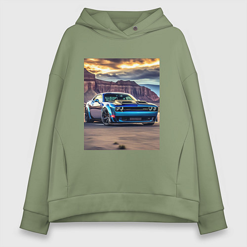 Женское худи оверсайз Авто Додж Челленджер / Авокадо – фото 1