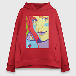 Толстовка оверсайз женская Яркий женский портрет в стиле поп-арт, цвет: красный