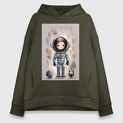 Толстовка оверсайз женская Милый маленький космонавт - нейросеть, цвет: хаки