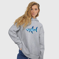 Толстовка оверсайз женская Акула из мозаики цвета моря с надписью shark, цвет: меланж — фото 2