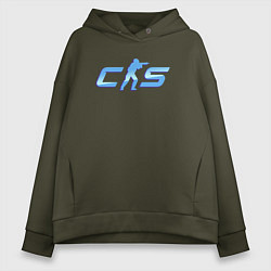 Толстовка оверсайз женская CS2 blue logo, цвет: хаки