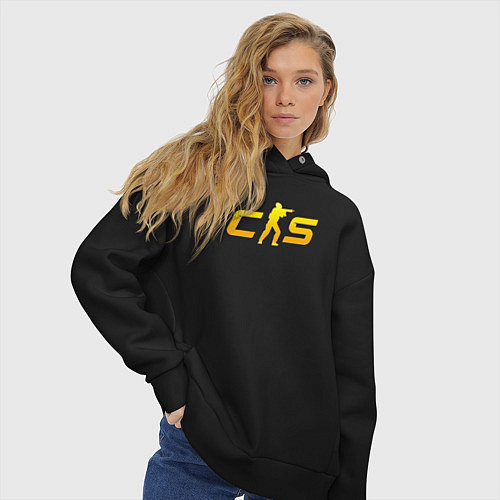 Женское худи оверсайз CS2 yellow logo / Черный – фото 3