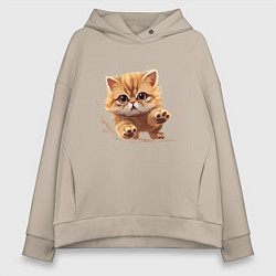 Толстовка оверсайз женская Рыжий бегущий котик, цвет: миндальный