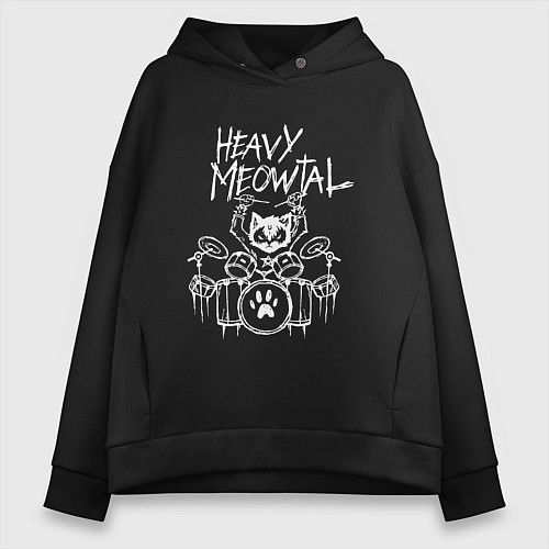 Женское худи оверсайз Heavy Meowtal - кошачья музыка / Черный – фото 1