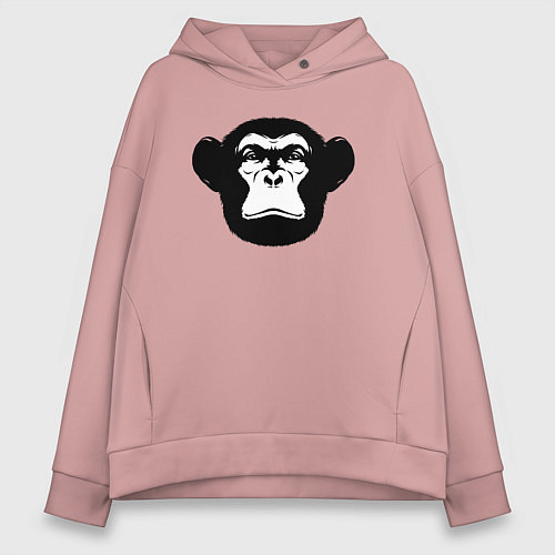 Женское худи оверсайз Морда шимпанзе / Пыльно-розовый – фото 1