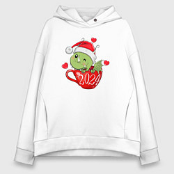 Толстовка оверсайз женская Дракончик в кружке 2024, цвет: белый