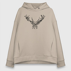 Толстовка оверсайз женская Голова оленя анфас, цвет: миндальный