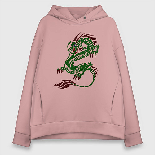 Женское худи оверсайз Символ года - зелёный дракон / Пыльно-розовый – фото 1