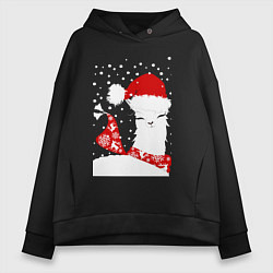 Толстовка оверсайз женская Лама в шапочке и шарфе, цвет: черный