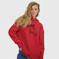 Толстовка оверсайз женская Голова лошади в профиль, цвет: красный — фото 2