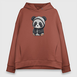 Толстовка оверсайз женская Симпатичная панда в капюшоне, цвет: кирпичный