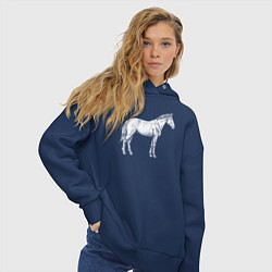 Толстовка оверсайз женская Белая лошадь сбоку, цвет: тёмно-синий — фото 2
