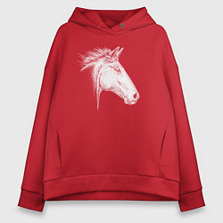 Толстовка оверсайз женская Голова белой лошади в профиль, цвет: красный