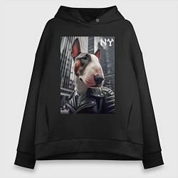 Женское худи оверсайз Dude bull terrier in New York - ai art