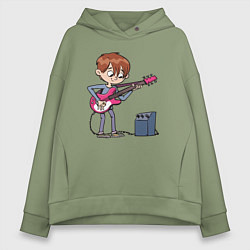 Толстовка оверсайз женская Мальчик с гитарой, цвет: авокадо