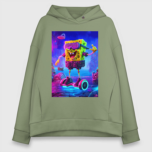 Женское худи оверсайз Sponge Bob on a gyro scooter - ai art / Авокадо – фото 1