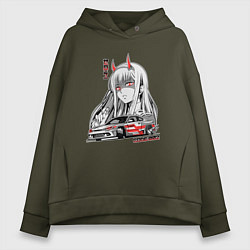 Толстовка оверсайз женская Nissan Silvia S15 Drift Zero Two, цвет: хаки