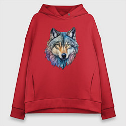 Толстовка оверсайз женская Перламутровый волк, цвет: красный