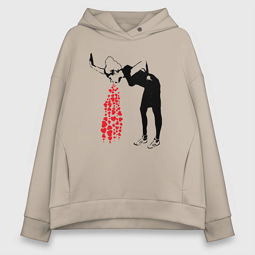 Женское худи оверсайз Девушку тошнит сердцами граффити Бэнкси / Миндальный – фото 1