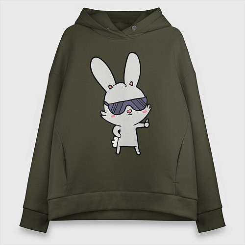 Женское худи оверсайз Заяц в очках / Хаки – фото 1