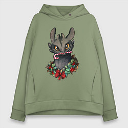 Толстовка оверсайз женская Новогодний Беззубик, цвет: авокадо