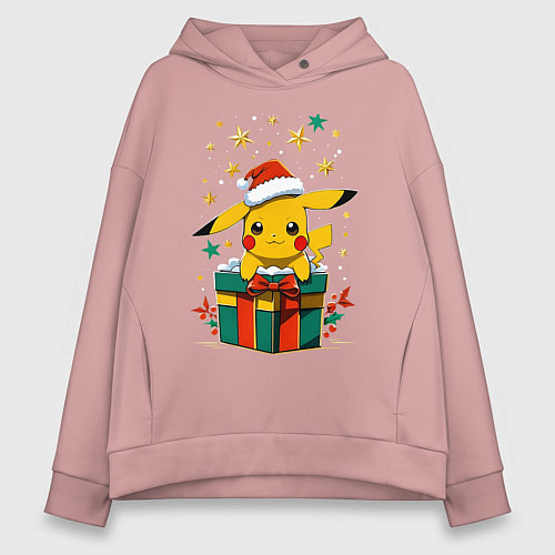 Женское худи оверсайз Новогодний пика-пика / Пыльно-розовый – фото 1