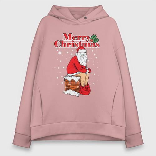 Женское худи оверсайз Санта на крыше / Пыльно-розовый – фото 1