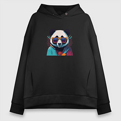 Толстовка оверсайз женская Модная панда в солнечных очках, цвет: черный