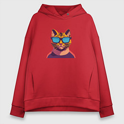 Толстовка оверсайз женская Модный кот, цвет: красный