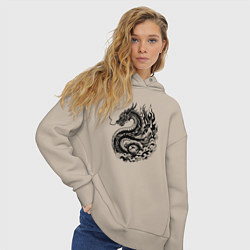 Толстовка оверсайз женская Японский дракон - ирезуми, цвет: миндальный — фото 2