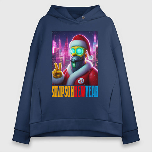 Женское худи оверсайз Simpson new year - cyberpunk / Тёмно-синий – фото 1