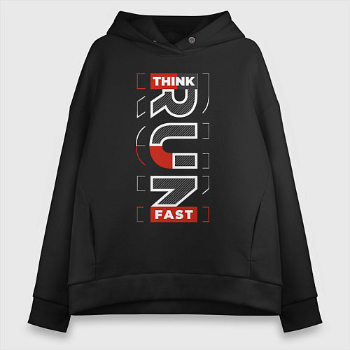 Женское худи оверсайз Think fast run / Черный – фото 1