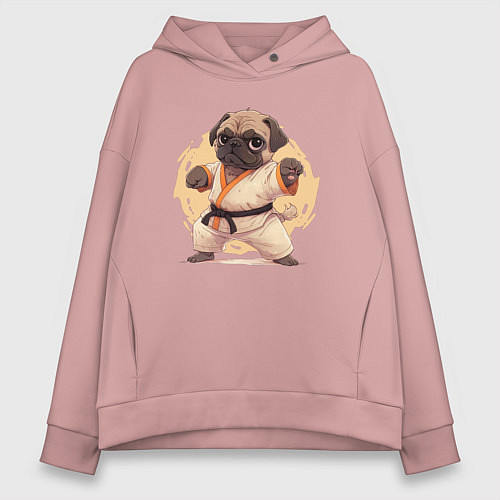 Женское худи оверсайз Карате мопс / Пыльно-розовый – фото 1