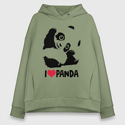 Толстовка оверсайз женская I love panda, цвет: авокадо