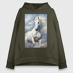 Женское худи оверсайз Белая лошадь на фоне неба