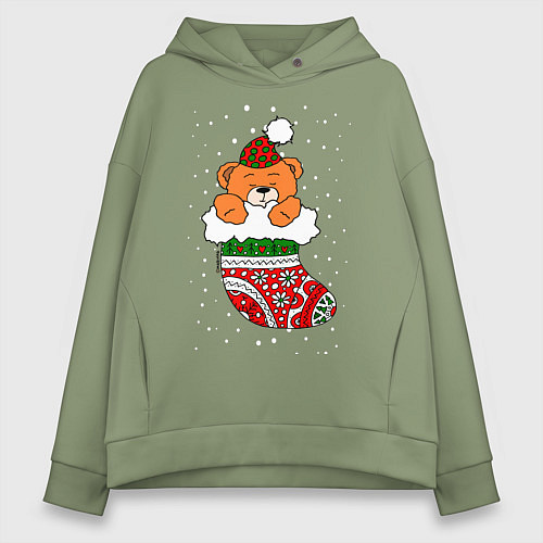 Женское худи оверсайз Игрушечный мишка в носке / Авокадо – фото 1