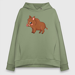 Толстовка оверсайз женская Милый кабанчик, цвет: авокадо