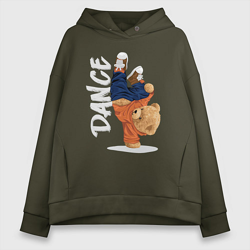 Женское худи оверсайз Плюшевый медвежонок танцор / Хаки – фото 1